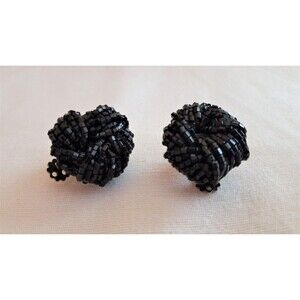 Estate / Vintage / Black Seed Bead / Clip On / Earrings